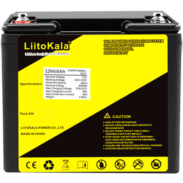 Аккумуляторная батарея LiitoKala 12V 60Ah LiFePO4 60 А/час 12В - изображение 3