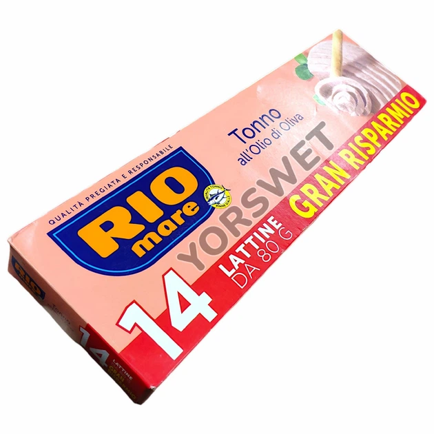 Тунець Rio Mare 14×80 г в оливковій олії — економ-упаковка / набір консерв Італія (0117) - Фото 1 Тунець Rio Mare 14×80 г в оливковій олії — економ-упаковка / набір консерв Італія (0117) - изображение 1