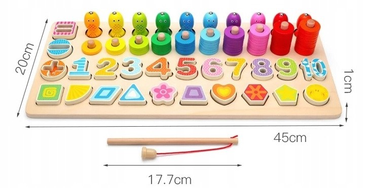 Magnetyczna układanka drewniana Baczek Montessori Cyfry Kształty Wędka (5905914005217) - obraz 2