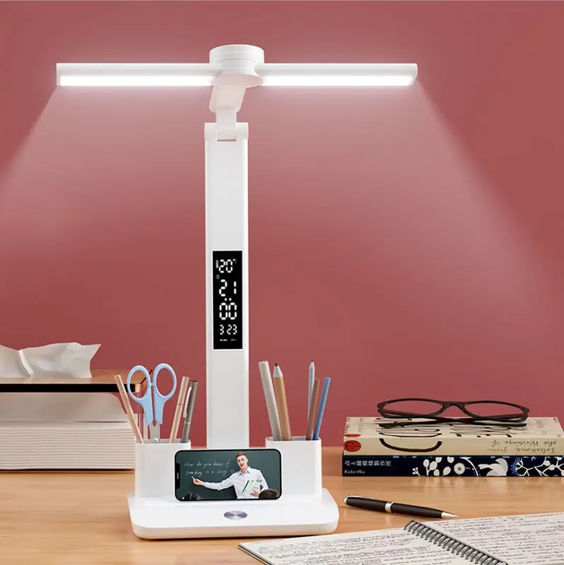 Настільна LED лампа VHG 801S акумуляторна з годинником 6W 800lm 3000-6000K - зображення 2