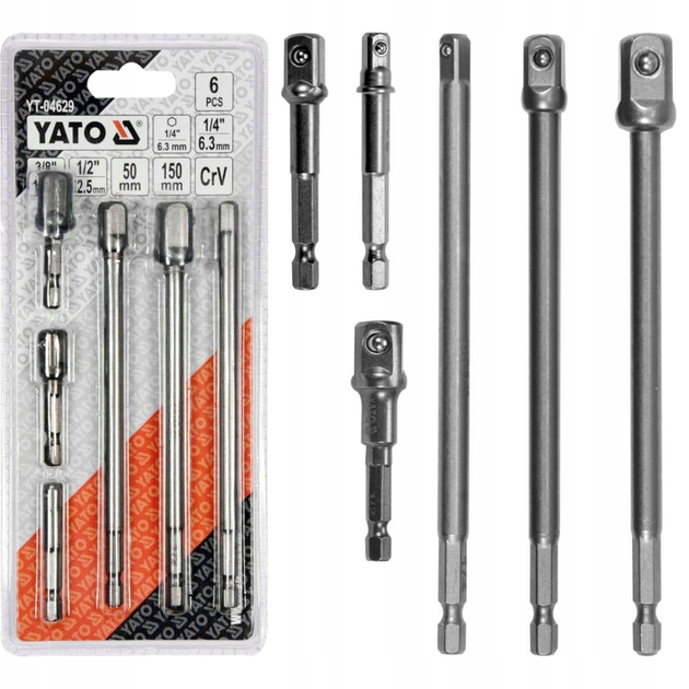 Adaptery do nasadek YATO sześciokątne 1/4" 3/8" 1/2" HEX 6 szt (YT-04629) - obraz 2