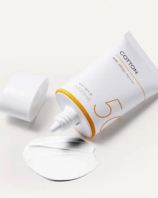 Крем MISSHA All Around Safe Block Cotton SPF50+ PA++++солнцезащитный с бархатным финишем, 50 мл - Фото 2 Крем MISSHA All Around Safe Block Cotton SPF50+ PA++++солнцезащитный с бархатным финишем, 50 мл - изображение 2