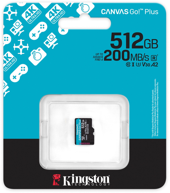 Karta pamięci Kingston microSDXC 512GB Canvas Go! Plus G4 Class 10 UHS-I U3 V30 A2 (SDCG4/512GBSP) - obraz 4