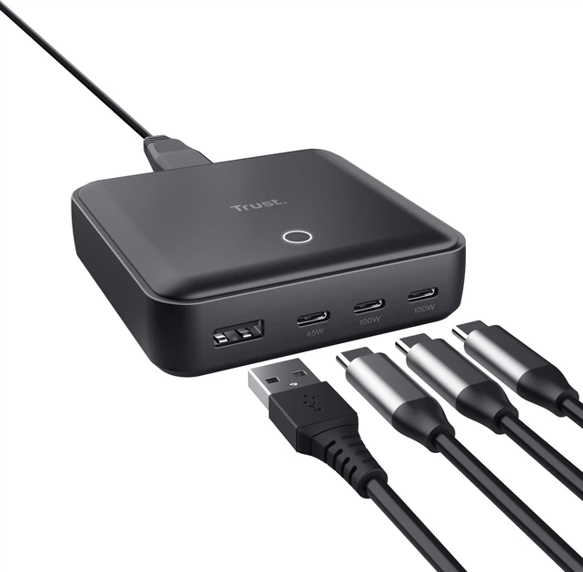 Ładowarka biurkowa Trust Maxo 100W, 3xUSB-C/USB-A, PD, Black (TR25242) - obraz 2