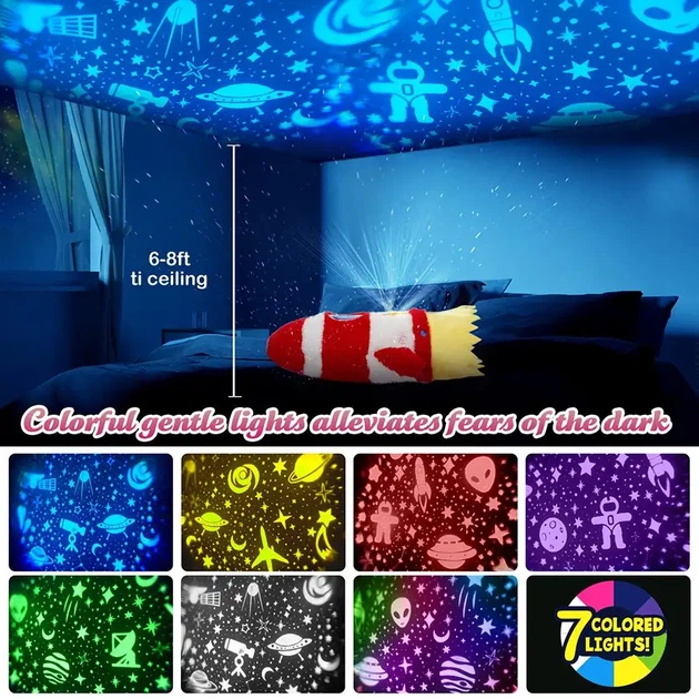 Ночник Ракета проектор звездного неба dream мягкая игрушка с музыкой Led подсветка 7 цветов - Фото 3 Ночник Ракета проектор звездного неба dream мягкая игрушка с музыкой Led подсветка 7 цветов - изображение 3