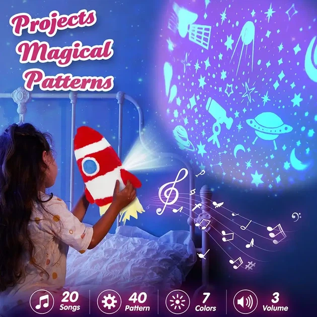 Ночник Ракета проектор звездного неба dream мягкая игрушка с музыкой Led подсветка 7 цветов - Фото 4 Ночник Ракета проектор звездного неба dream мягкая игрушка с музыкой Led подсветка 7 цветов - изображение 4