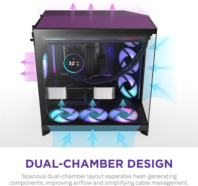 Obudowa NZXT H9 Flow RGB Dual-Chamber Mid-tower Case All Black (CM-H92FB-R1) - obraz 6