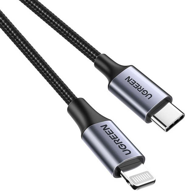 Kabel Ugreen US304 Aluminum Shell Braided USB Type-C - Lightning 1 m Black (6957303867592) - obraz 3