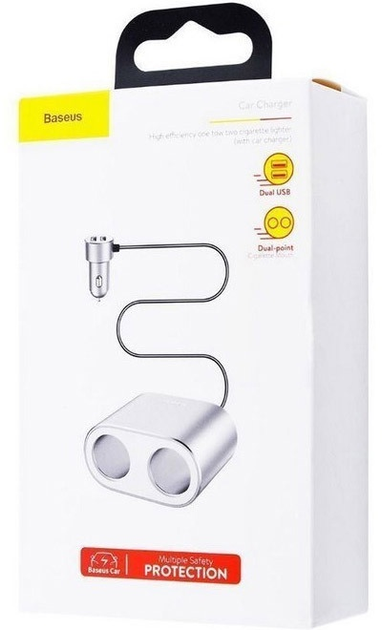 Rozgałęźnik zapalniczki Baseus High Efficiency One to Two Cigarette Lighter Silver (6953156296930) - obraz 4