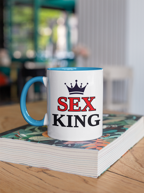 Чашка керамічна Sex King 330 мл Біла з блакитною ручкою - изображение 3
