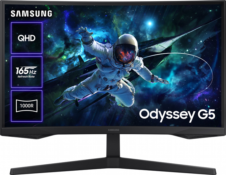 Монітор 27" Samsung Odyssey G5 S27CG550 Black (LS27CG550EIXCI) -- QHD 2K / VA 1000R / 165Hz / 1ms / HDR10 / FreeSync Premium / Low Input Lag / Black Equalizer - зображення 1