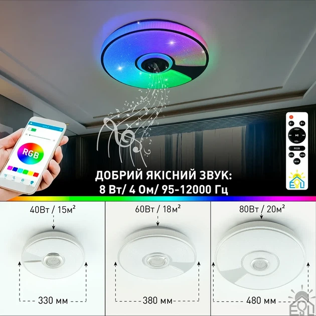 Смарт люстра музыкальная управляемая светодиодная SONG R RGB 60 Вт 380x70 мм Белая ESLLSE - изображение 4