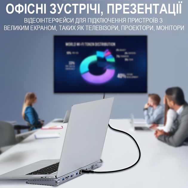 12в1: Багатопортовий USB Type-C хаб / підставка для ноутбука Addap MH-16: HDMI + USB A + PD + USB C + SD + RJ45 + VGA + 3,5mm - зображення 7