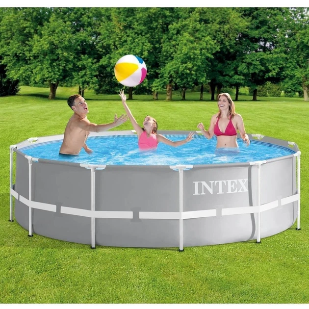 Басейн каркасний Intex 26716 круглий із ПВХ 366 x 99 см з фільтр-насосом 2006 л на годину чашею каркасом та драбиною Сірий (21-9-26716 #2025) - зображення 5