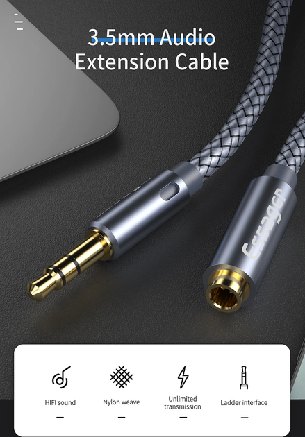 Кабель аудіо Essager 3.5mm Aux mini Jack подовжувач 1м (EYPY35-MYC0G) - зображення 4
