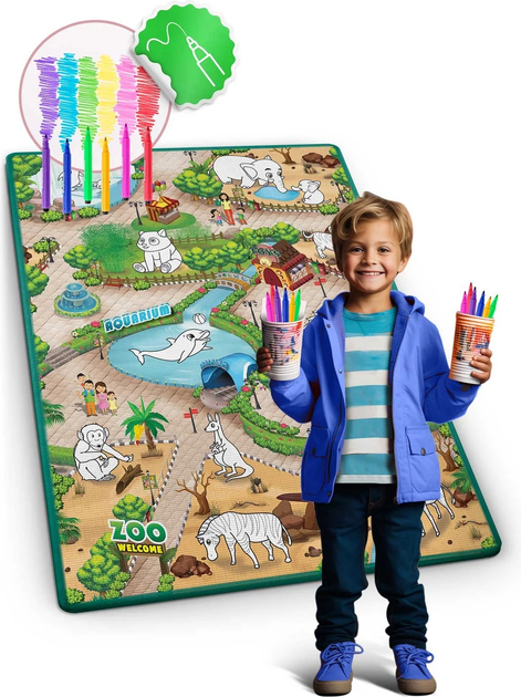 Mata piankowa do kolorowania Ricokids zwijana 120 x 92 x 0.3 cm RK-344 734400 Zielona (5903890615994) - obraz 4