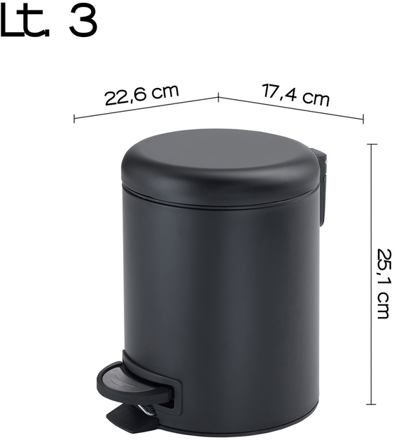 Kosz na śmieci do łazienki Gedy Potty 3 l Matt Black (8003341112274) - obraz 2