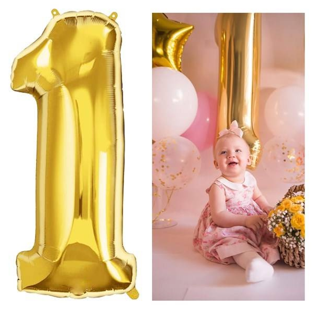 Balon Springos cyfra 1 foliowy 40 cm złoty PS0027 (5907719445274) - obraz 2