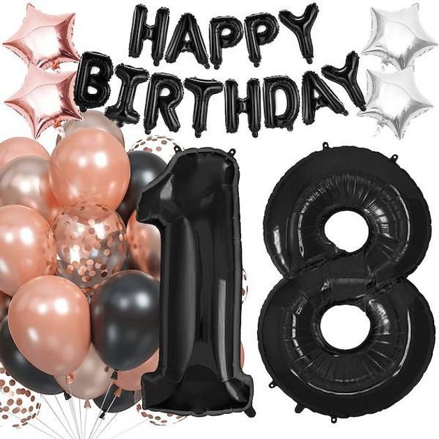 Balony Springos na 18 urodziny 53 szt czarny-rosegold PS0025 (5907719445250) - obraz 6
