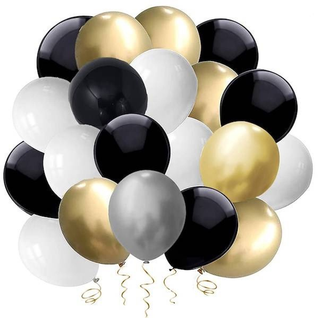 Balony Springos dekoracje z napisem happy birthday złoty/czarny/srebrny/biały 53 szt PS0034 (5907719445342) - obraz 7