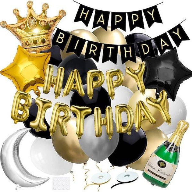 Balony Springos dekoracje z napisem happy birthday złoty/czarny/srebrny/biały 53 szt PS0034 (5907719445342) - obraz 10