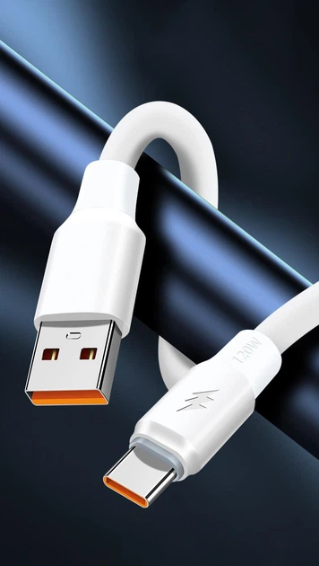 Кабель USB - Type-C для зарядки и питания 120W 2м Белый ( код: USBType-C2m120W ) - Фото 3 Кабель USB - Type-C для зарядки и питания 120W 2м Белый ( код: USBType-C2m120W ) - изображение 3