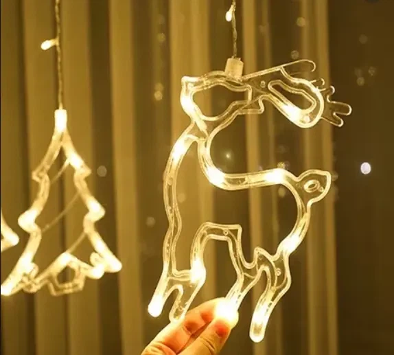 Гирлянда Штора с формами колокольчик, елка, олень 12 PCS light - Фото 2 Гирлянда Штора с формами колокольчик, елка, олень 12 PCS light - изображение 2