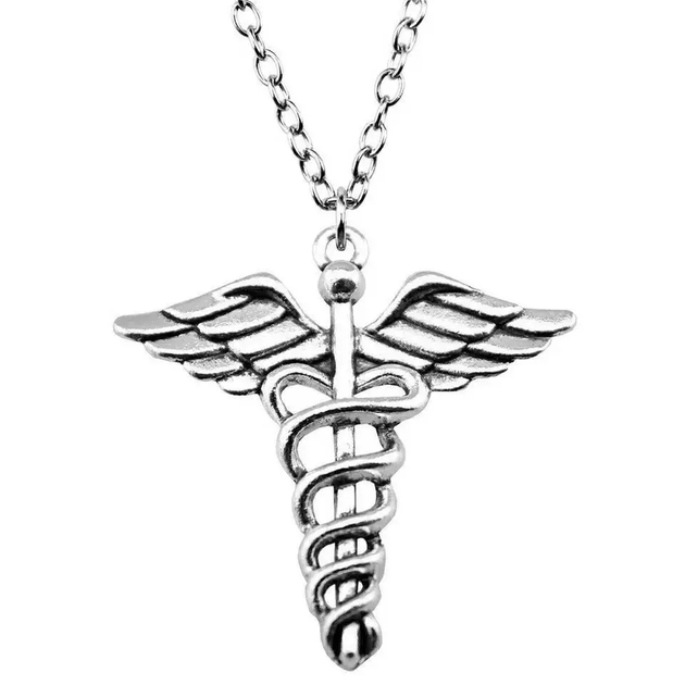 Кулон підвіска кадуцей з крилом і зміями Caduceus змія у вигляді змії значок лікарів ВООЗ сріблястий - зображення 3