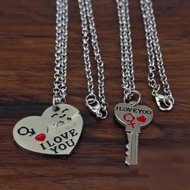 Парные подвески для двух сердце и ключик I love you две половинки кулоны серебристые - изображение 3