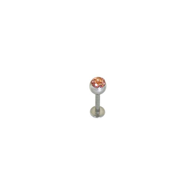 Лабрет медицинская сталь с шариком с розовыми камнями под прозрачным пластиком 1,2х8х4 JLB02 - Фото 1 Лабрет медицинская сталь с шариком с розовыми камнями под прозрачным пластиком 1,2х8х4 JLB02 - изображение 1