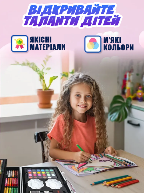Детский художественный подарочный набор для рисования 145 предметов Единорог в чемоданчике творчество Синий - Фото 6 Детский художественный подарочный набор для рисования 145 предметов Единорог в чемоданчике творчество Синий - изображение 6