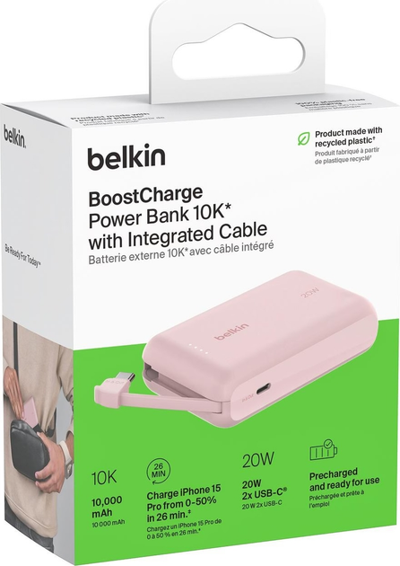 Powerbank Belkin BoostCharge 10000 mAh 20W Built-In USB-C PD Pink (BPB021HQPK) - obraz 10