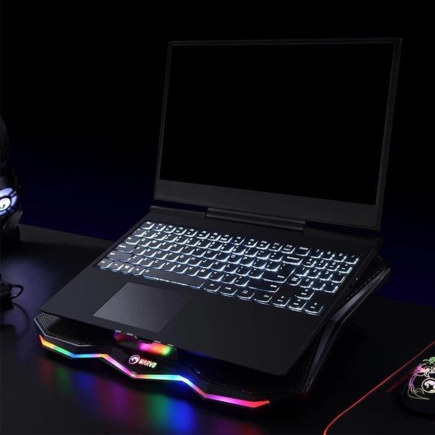 Подставка для ноутбука с охлаждением и RBG подсветкой MARVO FN-40 CoolingPad с регулировкой угла наклона 2USB, 9-17.3" Black - изображение 2