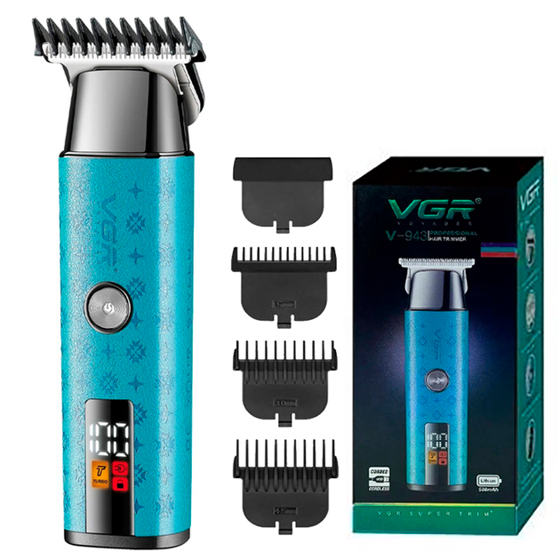 Триммер для стрижки аккумуляторный VGR V-943 BLUE, 3 насадки, LED дисплей - Фото 1 Триммер для стрижки аккумуляторный VGR V-943 BLUE, 3 насадки, LED дисплей - изображение 1