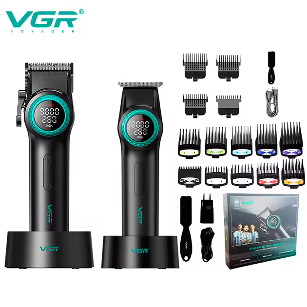 Набір VGR 2 в 1 V-001&V-977 BLACK, акумуляторна машинка для стрижки та тример - зображення 5
