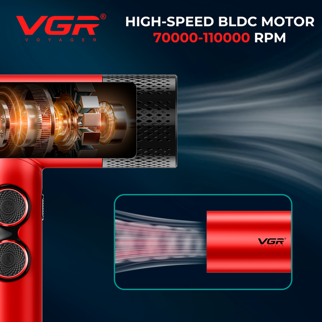 Набор VGR STEPLERSS RPO 4 IN 1 RED, машинка для стрижки, триммер, электробритва, фен - изображение 9
