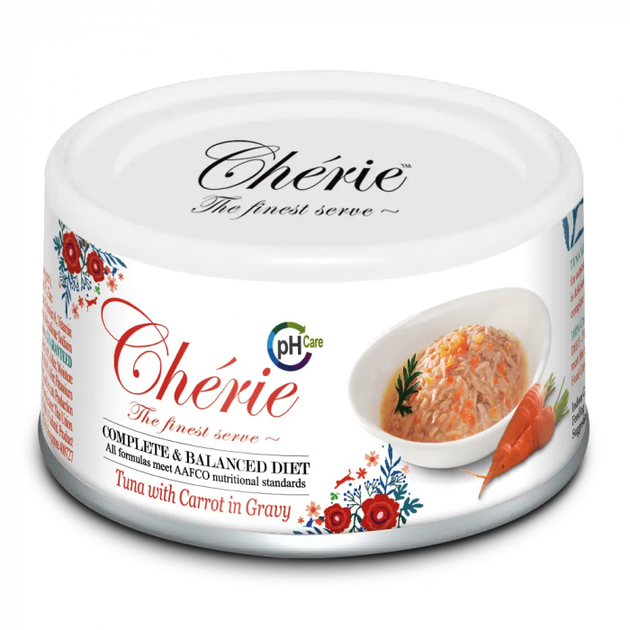 Консерва Cherie для котів Urinary з тунцем та морквою в cоусі 80 г - Фото 1 Консерва Cherie для котів Urinary з тунцем та морквою в cоусі 80 г - зображення 1
