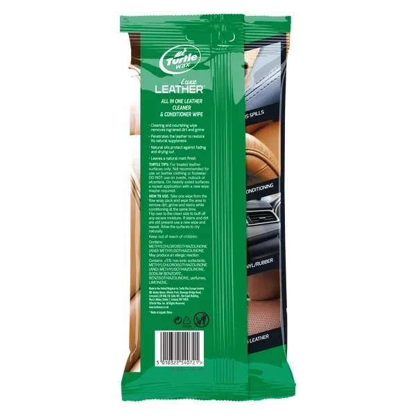 Салфетки для кожи Turtle Wax Fresh Luxe Leather Wipes 24 шт, очистка и кондиционирование кожаного салона авто, защита и уход - изображение 2