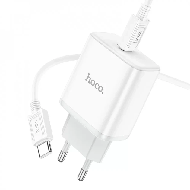 Зарядное устройство для телефона Hoco C104A 20W с кабелем Type-C to Lightning быстрая зарядка белый - изображение 6