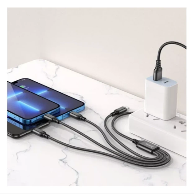 Універсальний кабель 4 в 1 HOCO Combo X76 для заряджання та синхронізації Lightning, Micro-USB, Type-C 1 м чорний - Фото 5 Універсальний кабель 4 в 1 HOCO Combo X76 для заряджання та синхронізації Lightning, Micro-USB, Type-C 1 м чорний - зображення 5
