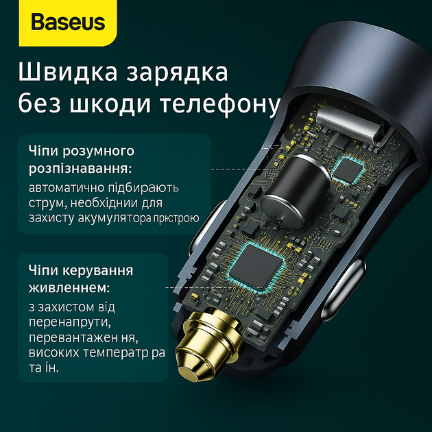 Заряджання в автомобіль для телефона Baseus Golden Contactor Pro CCJD-A0G 2USB 40W швидкого заряджання синій - зображення 4