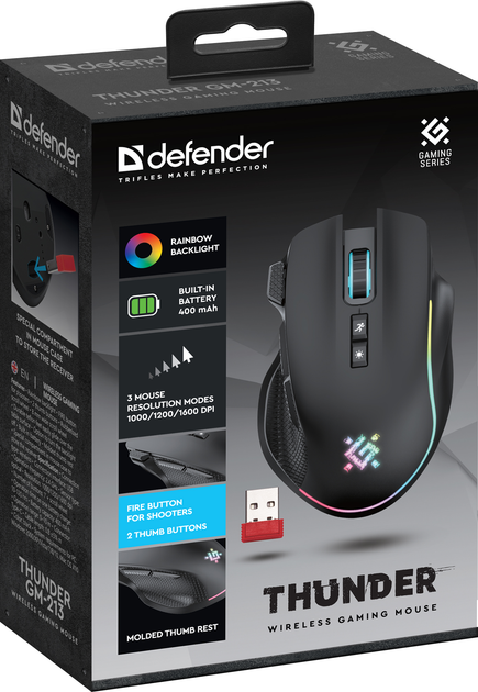 Mysz Defender Thunder GM-213 LED Wireless Black (4745090826524) - obraz 4