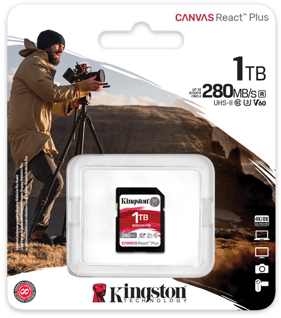 Karta pamięci Kingston SDXC 1TB Canvas React Plus Class 10 UHS-II U3 V60 (SDR2V6/1TB) - obraz 4