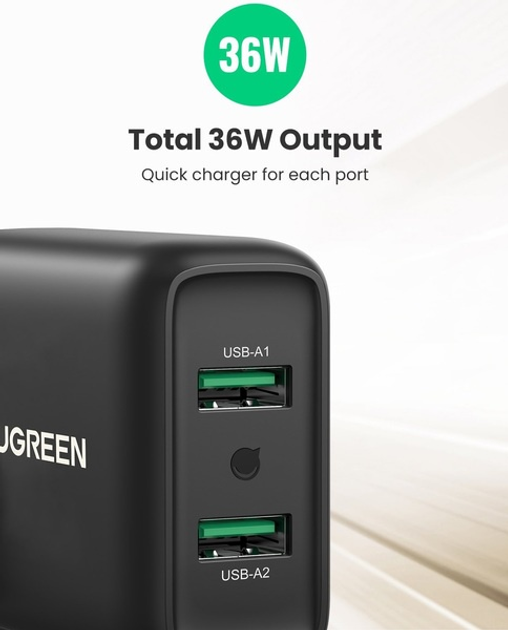 Ładowarka sieciowa Ugreen CD161 36W 2xUSB QC 3.0 Charger Black (6957303812165) - obraz 6