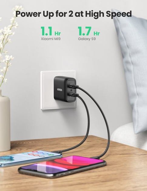 Ładowarka sieciowa Ugreen CD161 36W 2xUSB QC 3.0 Charger Black (6957303812165) - obraz 7