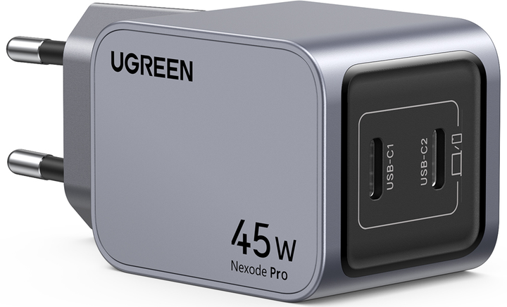 Ładowarka sieciowa Ugreen X707 USB-C+USB-C 45W PD GaN Tech Charger Space Gray (6941876230082) - obraz 2