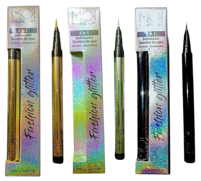 Набір олівців для очей Moi Glitter Eyeliner Gold + Silver + Black 3 x 0.8 мл (8436562007409) - зображення 1