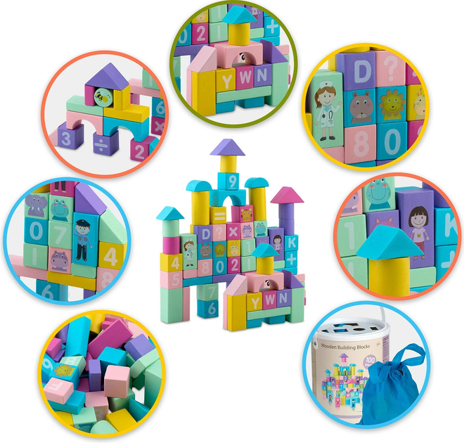 Drewniane klocki edukacyjne Ricokids RK-871 100 elementów (5903890623241) - obraz 5