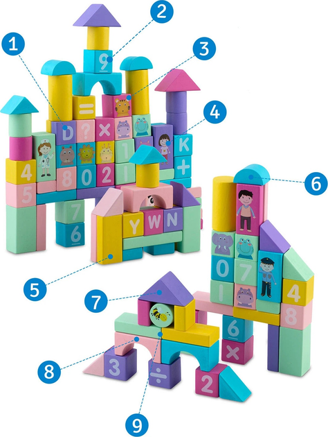Drewniane klocki edukacyjne Ricokids RK-871 100 elementów (5903890623241) - obraz 6