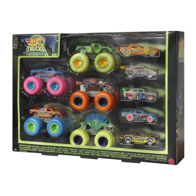 Набір з 10 машинок і монстр-траків, що світяться в темряві Hot Wheels Monster Trucks Glow in the Dark (HCB57) - зображення 4
